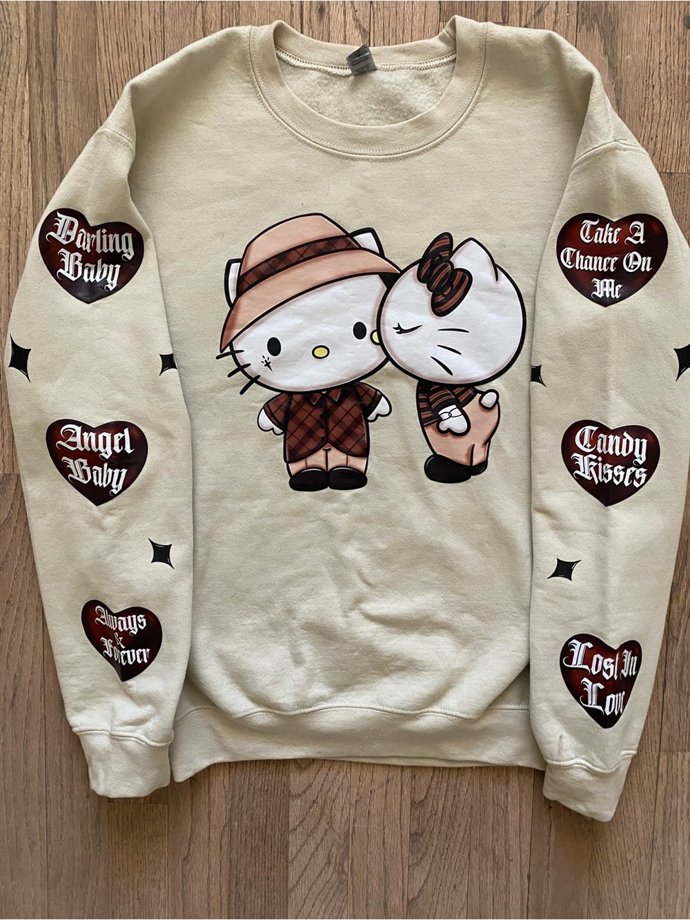 Hello Kitty Dear Daniel Plaid Flannel Chicano love Crewneck Sand Sweatshirt L